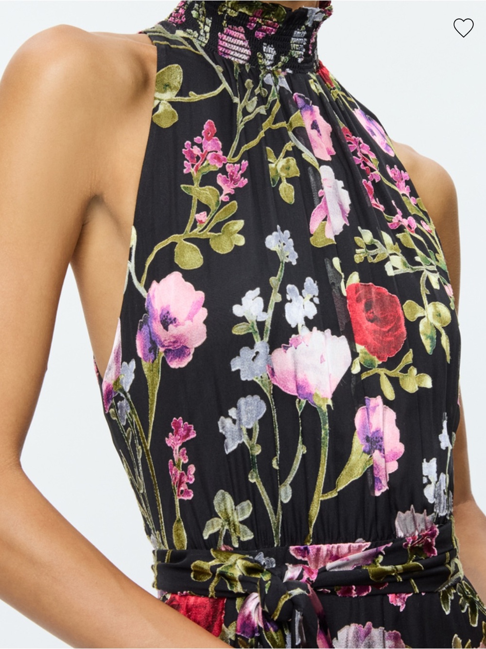 Alice + Olivia Black Floral Halter Maxi Dress with Tie Waist - Picture 3 of 13